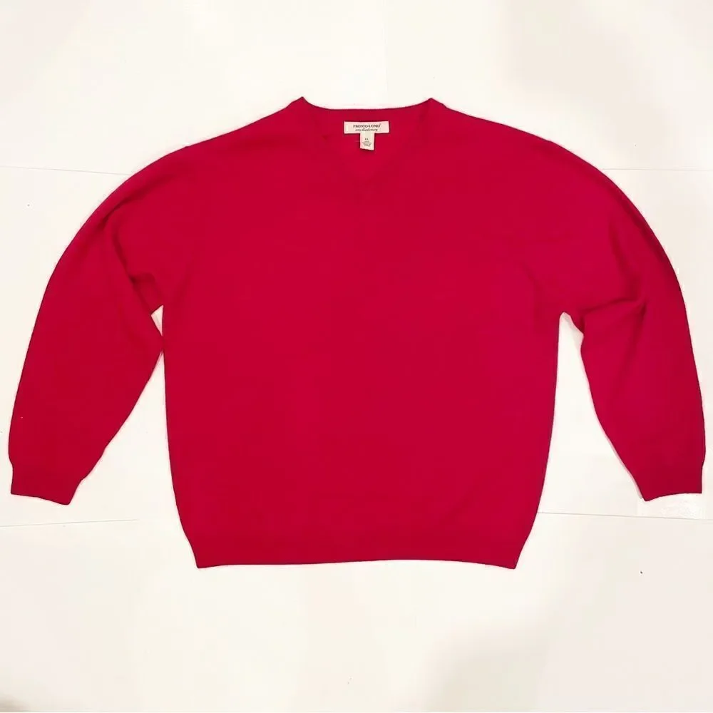 Pronto Uomo 100% Cashmere V Neck Sweater Christmas Holiday Red XL